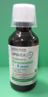 Bottle of Apohealth Childrens Paracetamol for 1-5 years