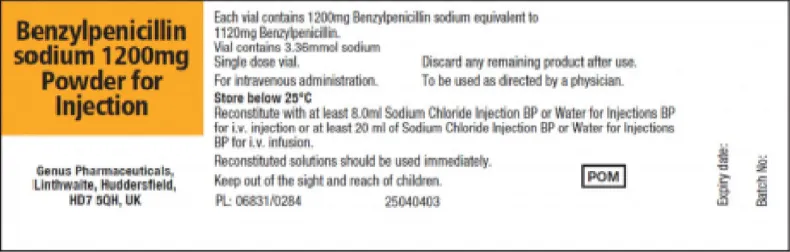 Picture of Benzylpenicillin sodium 1200mg powder for injection (Genus Pharmaceuticals)