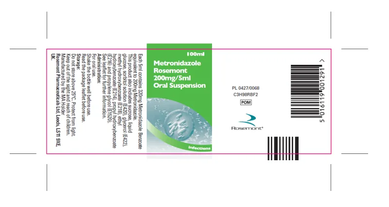 Picture of Metronidazole 200mg/5mL oral suspension (Rosemont) 