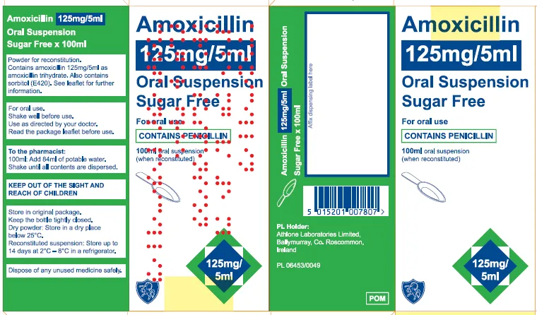 Picture of Amoxicillin 125mg/5ml Oral Suspension Sugar Free BP (Athlone)
