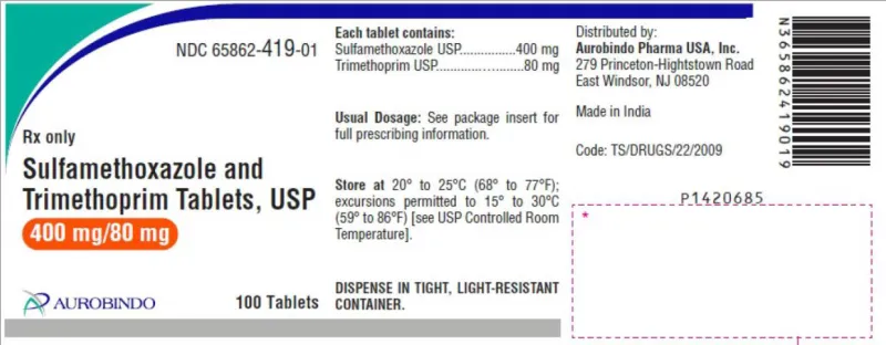 Picture of Sulfamethoxazole and trimethoprim tablets, USP 400mg/ 80mg (Aurobindo)