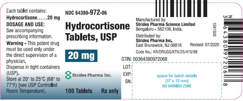 Picture of Hydrocortisone tablets, USP 20mg tablets (Strides)