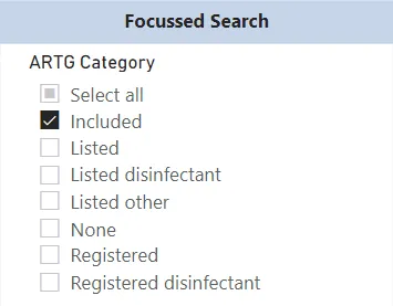 ARTG Advanced search focussed search by category