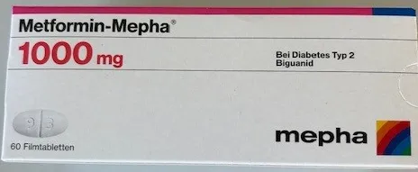 Picture of Metformin Mepha metformin hydrochloride 1000mg film coated tablets - carton