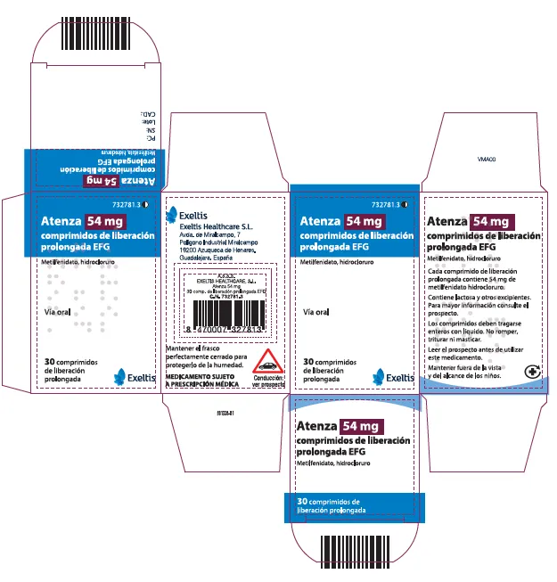 Picture of ATENZA methylphenidate 54mg tablet - carton
