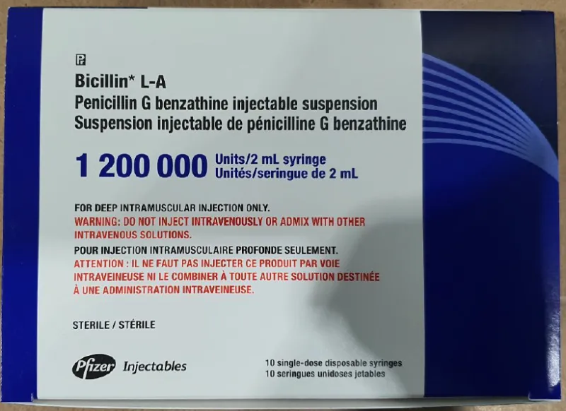 Picture of BICILLIN L-A Penicillin G benzathine injectable suspension 1 200 000 units/2mL syringe - Carton