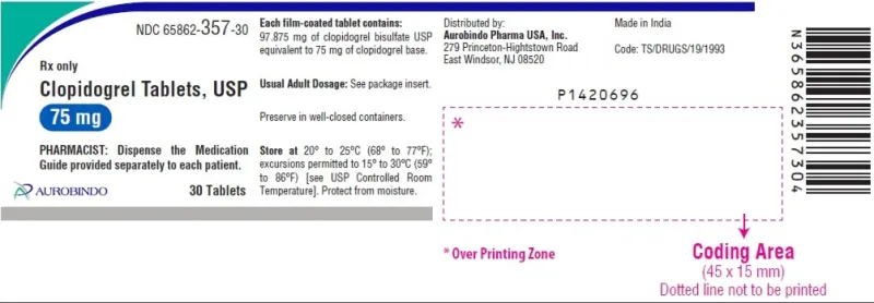 Picture of Clopidogrel film coated tablets, USP 75mg - label