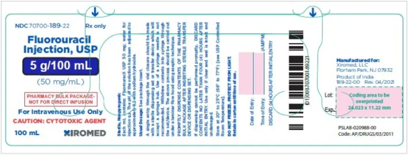 Picture of Fluorouracil Injection 5g/100mL (Xiromed USA) - vial label
