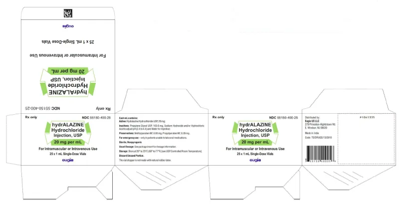 Picture of hydrALAZINE HCl Injection USP 20mg per mL vial - carton