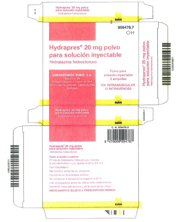 Picture of HYDRAPRES hydralazine 20mg ampoule-carton