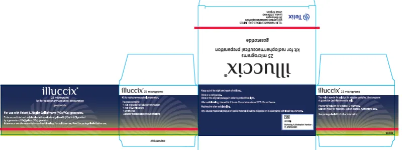 Picture of ILLUCCIX gozetotide 25 micrograms kit for radiopharmaceutical preparation for use with Eckert & Ziegler GalliaPharm Ge 68/Ga-68 generator (UK) - Carton