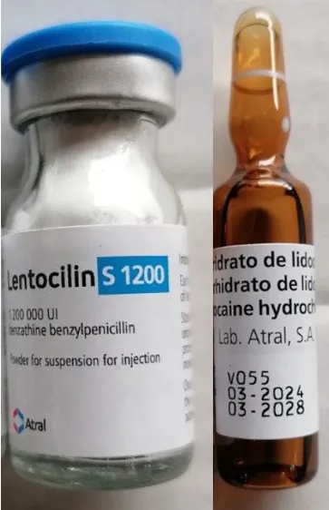 Picture of LENTOCILIN S 1200 benzathine benzylpenicillin 1200000 IU/4 mL powder and solvent for suspension for injection - vial