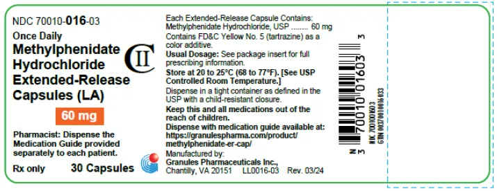 Picture of Methylphenidate Capsules 60mg bottle