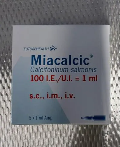 Picture of MIACALCIC calcitonin salmon 100 IU in 1 mL solution for injection ampoules - carton
