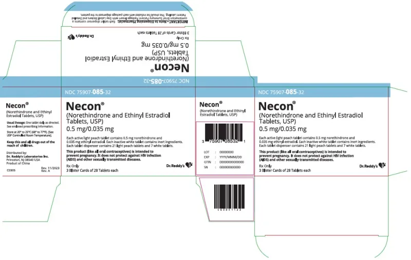 Picture of NECON Norethindrone and Ethinyl Estradiol Tablets, USP 0.5mg/0.035mg (USA) - carton