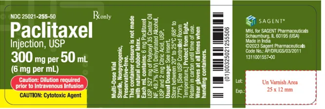 Picture of Paclitaxel Injection Sagent vial - label