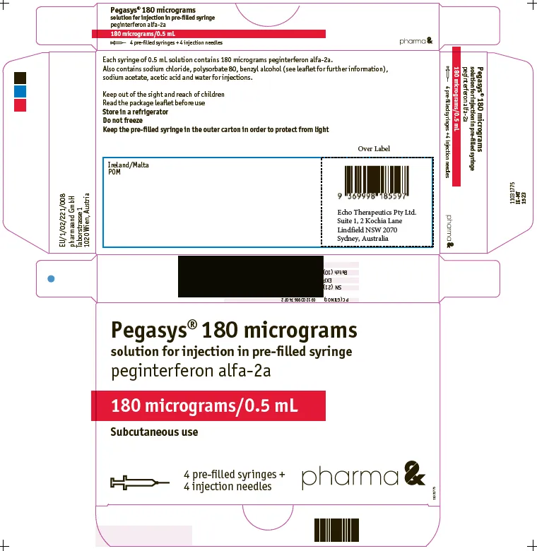 Picture of PEGASYS peginterferon alfa-2a 180 micrograms/0.5mL injection pre-filled syringe (Ireland) - carton