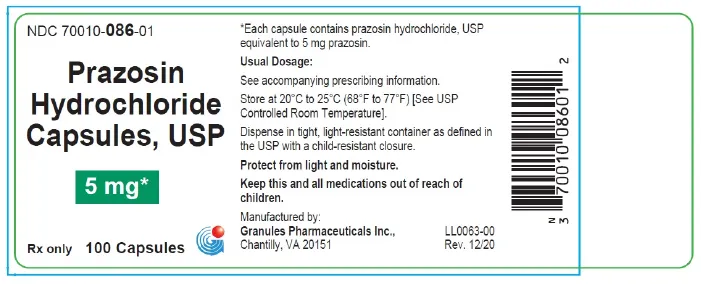 Picture of Prazosin hydrochloride capsules 5mg - bottle label