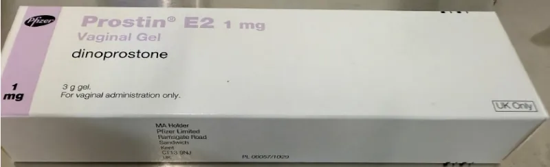 Picture of ​​Prostin E2 1mg dinoprostone vaginal gel syringe - carton