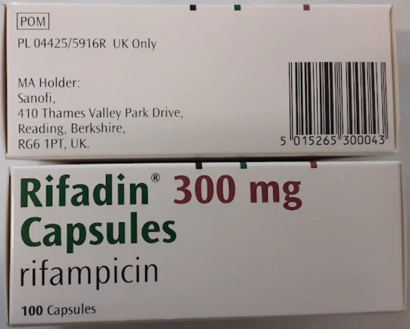 Picture of RIFADIN rifampicin 300 mg capsules (UK) - carton