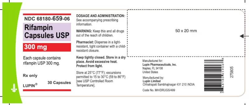 Picture of Rifampin rifampicin capsules USP 300mg - label