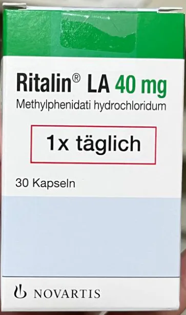 Picture of RITALIN LA methylphenidate hydrochloride 40mg capsules - carton