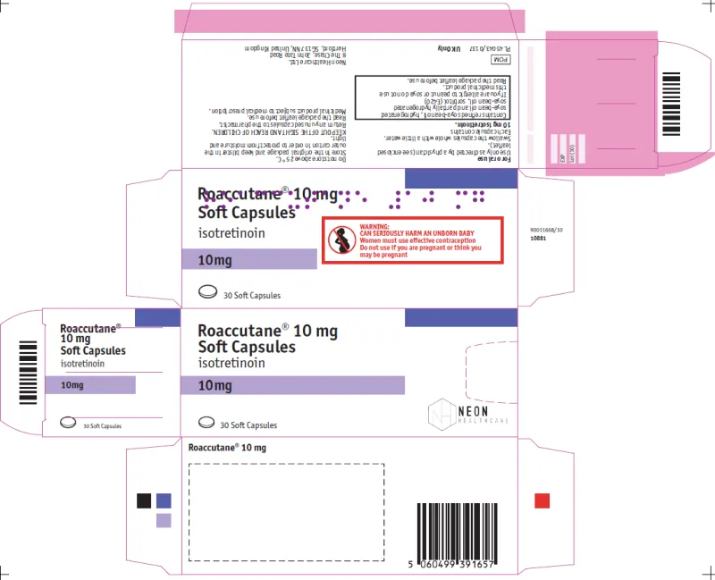 Picture of ROACCUTANE isotretinoin 10mg capsules Neon - carton