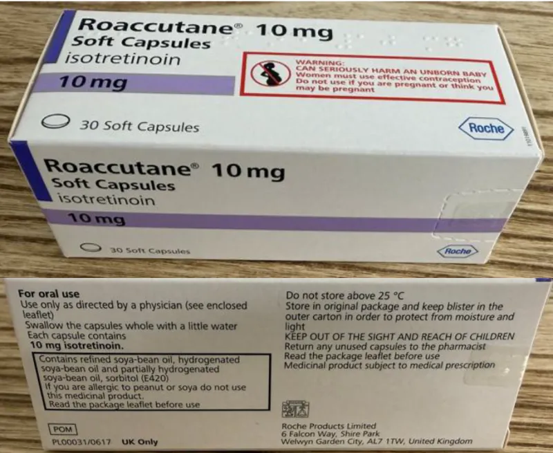 Picture of ROACCUTANE isotretinoin 10mg capsules Roche - carton