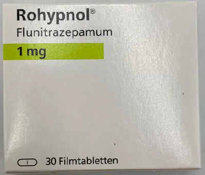 Picture of ROHYPNOL flunitrazepam 1mg film-coated tablets - carton