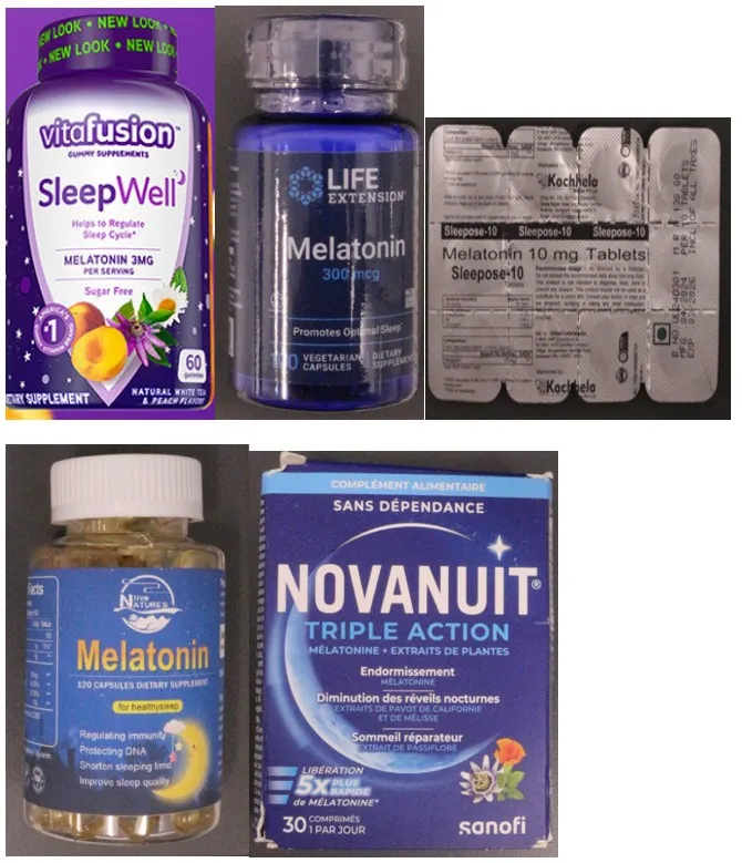 Images of imported counterfeit melatonin products