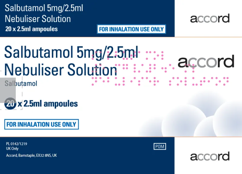Picture of Salbutamol 5mg in 2.5ml nebuliser solution ampoule - carton