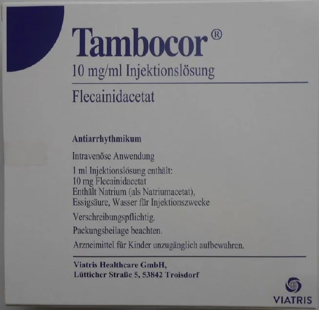 Picture of TAMBOCOR flecainide 10mg/mL injection solution ampoule - carton front
