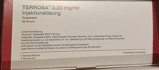 Picture of TERROSA teriparatide 0.25 mg per mL solution for injection cartridge and pen - carton