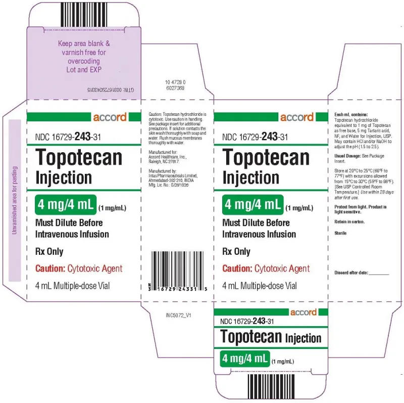 Picture of Topotecan injection 4mg/4mL intravenous infusion multiple-dose vial USA vial carton