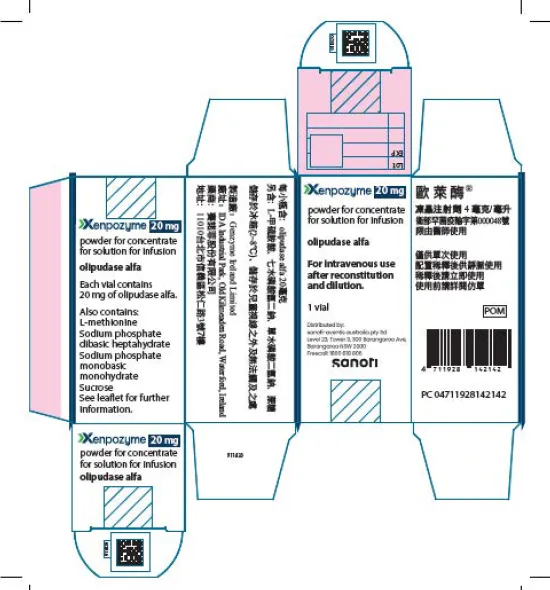 Picture of XENPOZYME olipudase alfa 20mg powder for concentrate for solution for infusion - carton