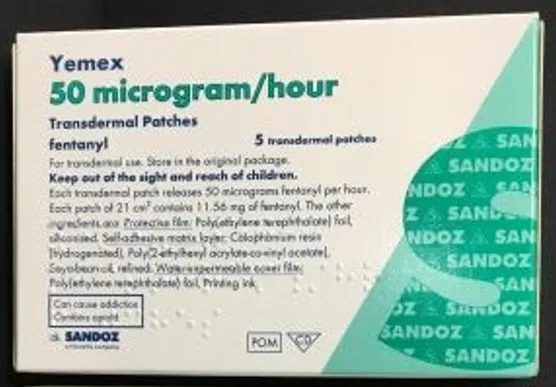 Picture of YEMEX fentanyl 50 microgram per hour transdermal patch - carton