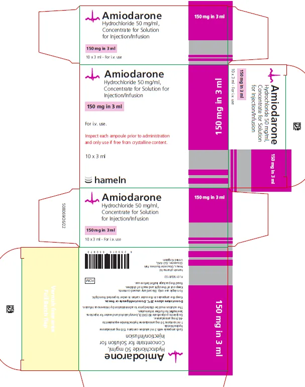 Picture of Amiodarone Hydrochloride 50 mg/ml Concentrate for Solution for Injection/Infusion - carton 
