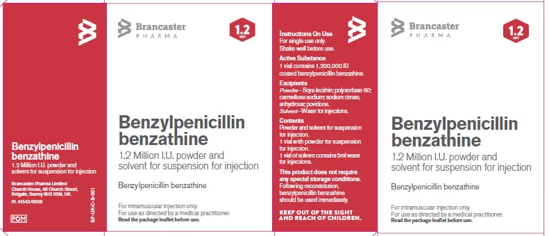 Picture of Benzylpenicillin benzathine 1.2 million I.U powder and solvent for suspension for injection (Brancaster Pharma, UK)