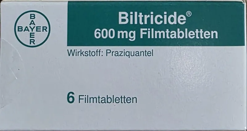 Picture of BILTRICIDE praziquantel 600mg film coated tablets - carton
