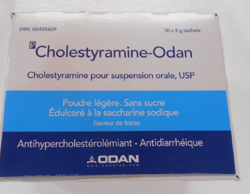Picture of CHOLESTYRAMINE-ODAN cholestyramine for oral suspension, USP light powder 4g x 30 sachets (Odan, Canada)