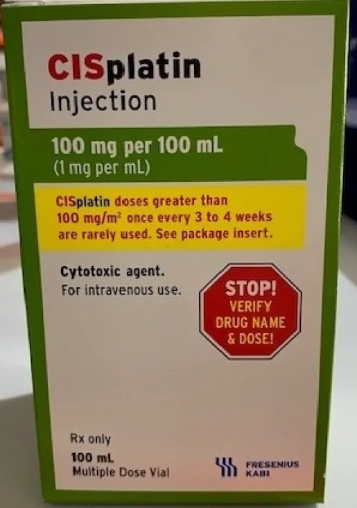 Picture of Cisplatin 100mg/100mL (1 mg/mL) solution for injection, multiple dose vial - carton