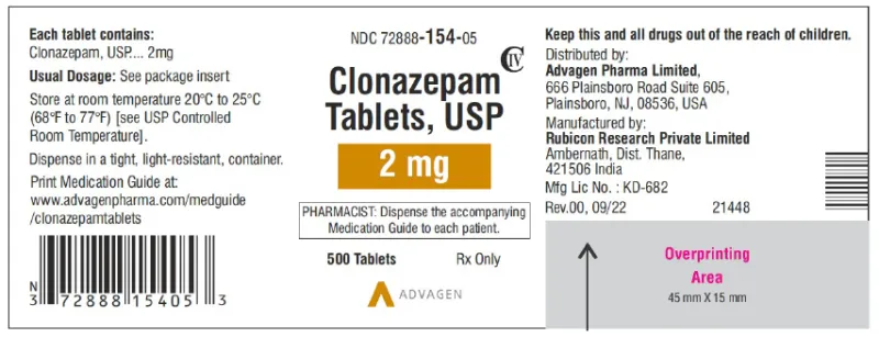 Picture of Clonazepam Tablets USP 2mg 500 pack - label 