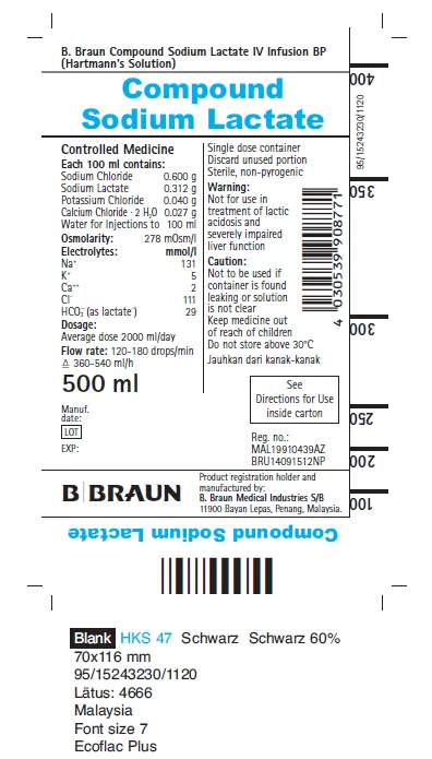 Picture of Compound Sodium Lactate Intravenous Infusion BP 500 mL - label