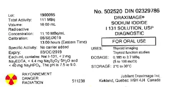 Picture of DRAXIMAGE sodium iodide I 131 solution, USP Diagnostic