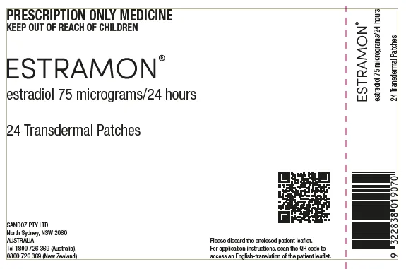 Picture of ESTRAMON estradiol 75mcg/24 hours patch carton - label