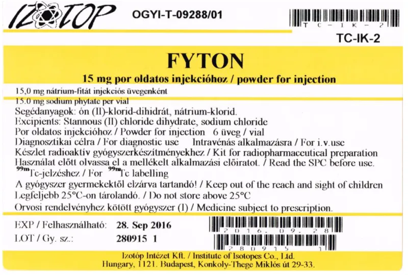 Picture of  FYTON 15mg sodium phytate powder for injection - carton label