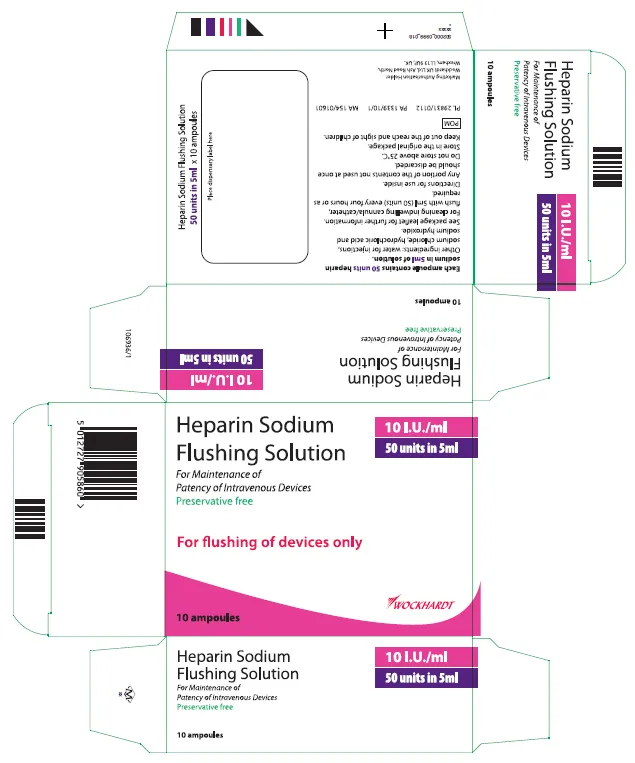 Picture of Heparin sodium flushing solution 10IU/mL ampoule - carton