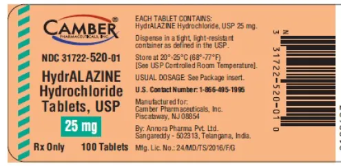 Picture of Hydralazine hydrochloride tablets USP 25mg bottle