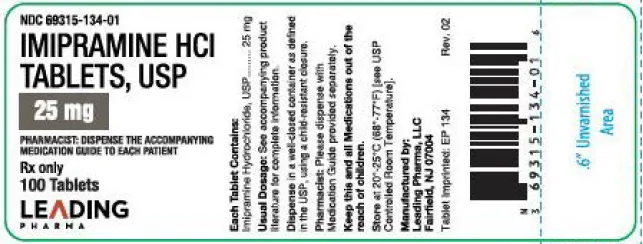 Picture of Imipramine Hydrochloride Tablets USP 25mg 100 tablets (Leading Pharma LLC) - label