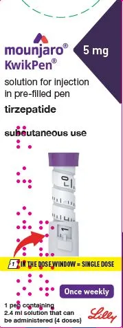 Picture of Mounjaro Kwikpen tirzepatide 5mg solution for injection pen - label